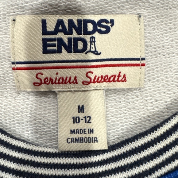 Lands' End serious sweats Navy and White pink blue Striped Sweater - Picture 4 of 5